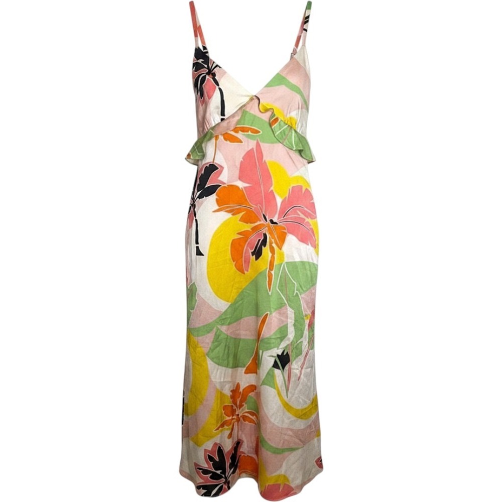 Floral Midi Slip Dress size 10 Wedding Guest Ruffle Dopamine Dressing cocktail‎